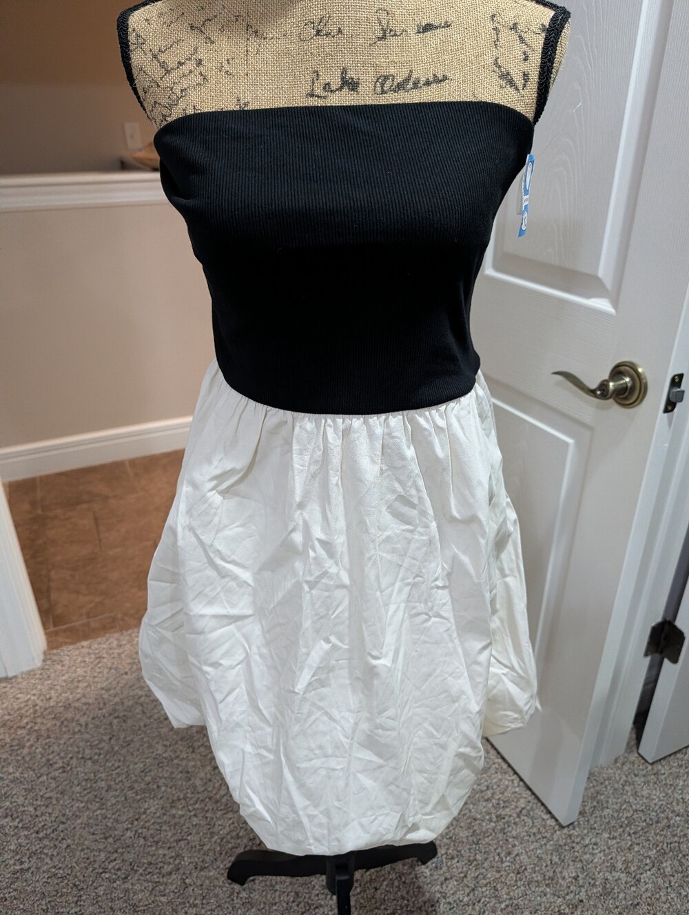 Black and White Strapless Two-Tone Dress